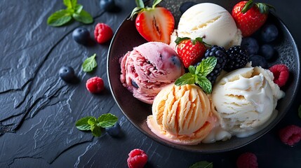 Wall Mural - Special creamy ice cream paired with homemade organic fresh fruit ice cream