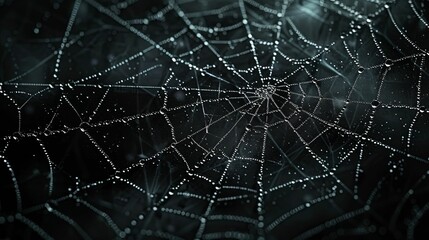 Dew-Covered Spider Web with Glowing Center