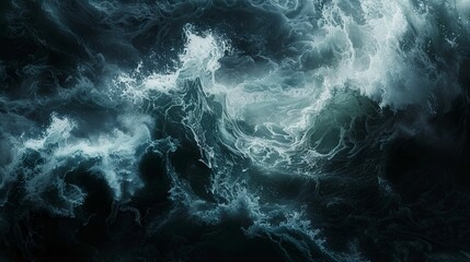 Wall Mural - Aerial View of Whitecaps and Waves on a Dark Sea