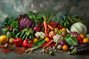 A vibrant display of fresh fruits and vegetables.