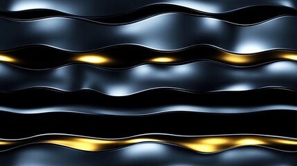 Wall Mural - Delicate soft blue waves embody a gentle flow, enhanced by warm golden light, presenting an abstract visual experience with intricate textures and depth SEAMLESS PATTERN