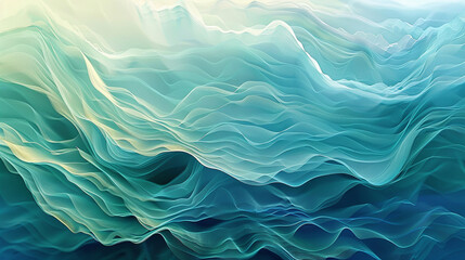 Wall Mural - An abstract background with soft, flowing waves of color in gradient shades of blue and green, resembling water or air currents, providing a sense of calm and fluidity