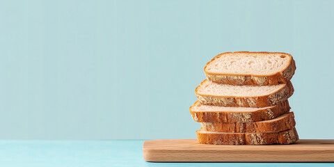 Close-up of sourdough bread slices stacked on a cutting board