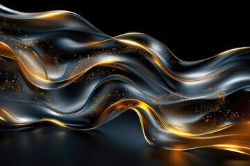 Wall Mural - Flowing lines and curves shimmer with golden accents against a dark backdrop