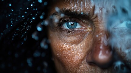 This image beautifully captures water droplets on a dark, spiraled surface, emphasizing the intricate details and the play of light on the shiny drops of water.