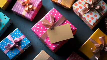 a background with a variety of wrapped of gift boxes