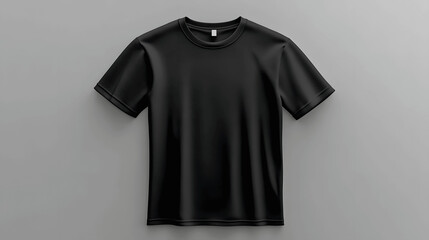 Black t-shirt mockup with rolled sleeves, front view, isolated