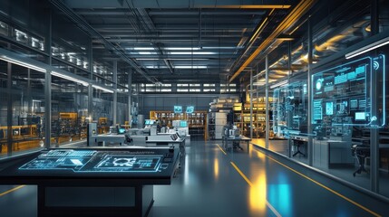 Wall Mural - Futuristic High-Tech Manufacturing Facility with Advanced Equipment