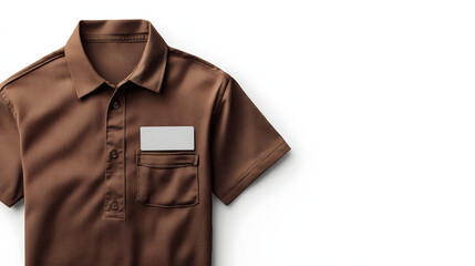 Wall Mural - Delivery driver uniform mockup brown short-sleeve shirt with name badge