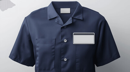 Wall Mural - Navy blue EMT uniform mockup with name badge isolated on plain background