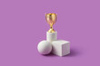 © Yaroslav Danylchenko/Stocksy - White geometrical podium for award ceremony with golden bowl