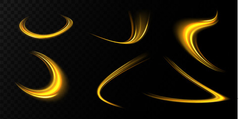 Wall Mural - golden light trails, light in motion, glowing speed lines with sparkles. bright gold decoration, lum