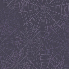 Wall Mural - Halloween background with spider web on dark. Seamless pattern. Vector cartoon flat illustration