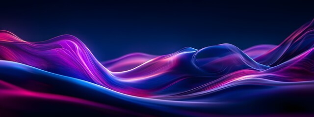 Poster - Abstract purple and blue background with wavy lines, gradient effect, futuristic style, high resolution, detailed texture, soft lighting, shadows, reflections