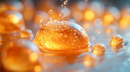 Canvas Print - Close-up of water droplets forming a spherical shape on a surface.