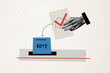 © deagreez - Composite photo collage of hand throw ballot registration box arrow sign choice election vote procedure isolated on painted background
