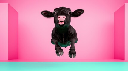 Sticker - Playful Black Cow Jumping