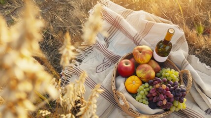 A romantic picnic blanket in a middle eastern farm field landscape