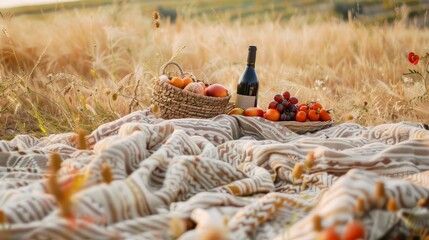 Wall Mural - A romantic picnic blanket in a middle eastern farm field landscape