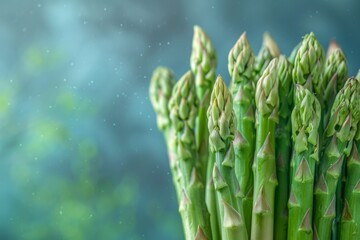 Fresh green asparagus spears on blurry background