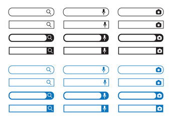 Wall Mural - search bar collection: web page and browser icons with various shapes, cursor, magnifying glass, and