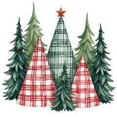 Wall Mural - A group of Christmas trees with various patterns and colors