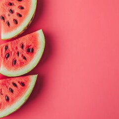 Slices of red fresh watermelon on a red and white gradient background. Healthy food ecological product. Header banner mockup with space.