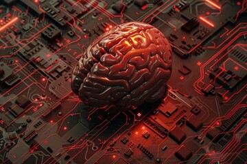 Wall Mural - Digital Brain Concept. Innovative Technology Connecting Circuitry and Intelligence