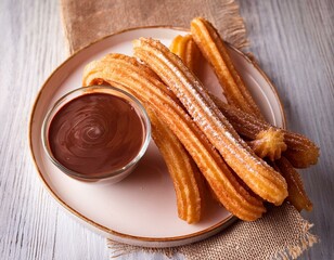 Primer plano de unos churros con chocolate caliente