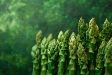 Fresh green asparagus spears on blurry background