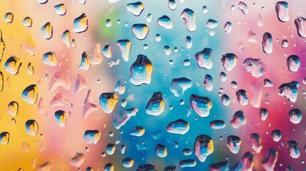 Colorful Rain Drops on Glass