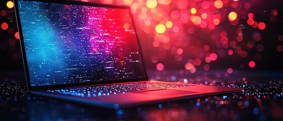 Wall Mural - Dazzling Digital Dreamscape: A Laptop's Luminous Landscape