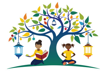 children reading a book  logo for education C.eps