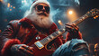 © White_Us - Stylish santa claus grandpa playing guitar modern lifestyle futuristic illustration, Merry Christmas