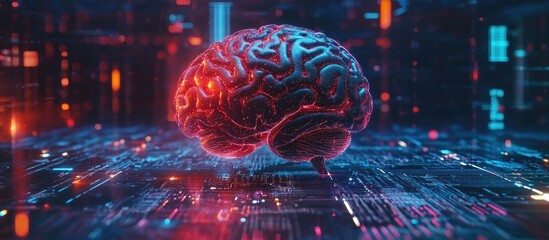 Wall Mural - 2d illustration depicting the concept of thinking with a brain background showcasing abstract themes