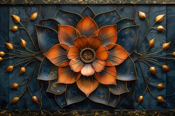 Wall Mural - A gold and blue flower with a gold stem