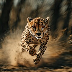 Wall Mural - A cheetah running at full speed, chasing its prey.