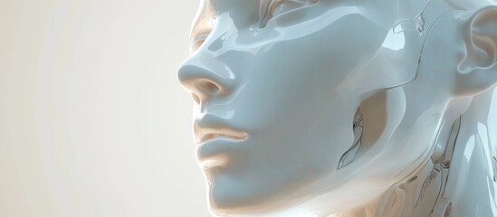 Wall Mural - 3d android inspired human face against a white backdrop conceptual artwork depicting a biomechanoid 