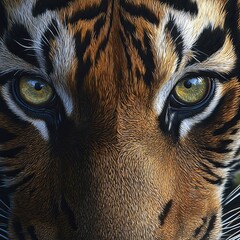 Wall Mural - A close-up of a tigers eyes, staring directly at the camera.