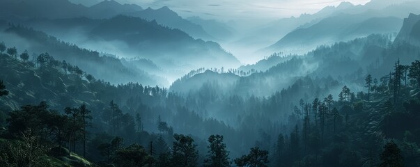 Wall Mural - Dawn breaking over a quiet mountain range, 4K hyperrealistic photo,