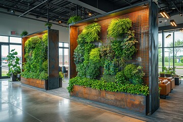 Wall Mural - A large room with a green wall and a green wall with plants