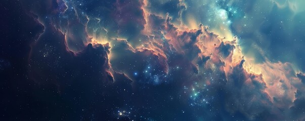 Wall Mural - cosmic fog with bright stars, 4k hyperrealistic photo