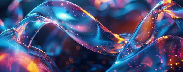 Reflective liquid 3D ribbon with luminous patterns, 4K hyperrealistic photo