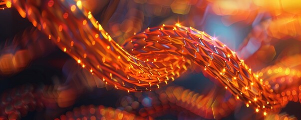 Interwoven 3D strands with glowing effect, 4K hyperrealistic photo