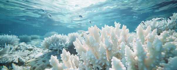 Wall Mural - Coral bleaching effects on reef ecosystem, 4K hyperrealistic photo