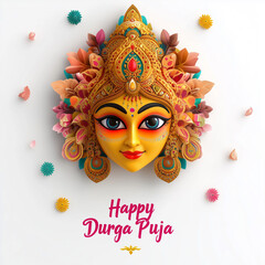 Beautiful 3D Durga face idol for social media post, Indian Hindu Goddess Durga Puja for Navratri Celebration