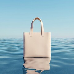 Minimalist summer beach bag, serene ocean backdrop and warm sunlight, 3D illustration