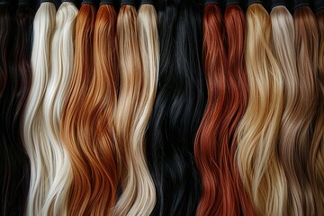 Extension. Hair Samples in Natural Colors Arranged in Beautiful Swatch