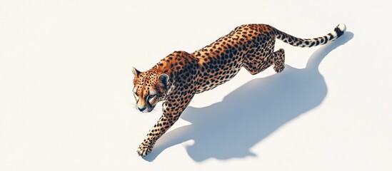 Wall Mural - 3d illustration of a cyber cheetah walking on a white background from a top down perspective