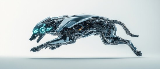 Wall Mural - 3d illustration of a cyber dog launching an attack against a plain white background